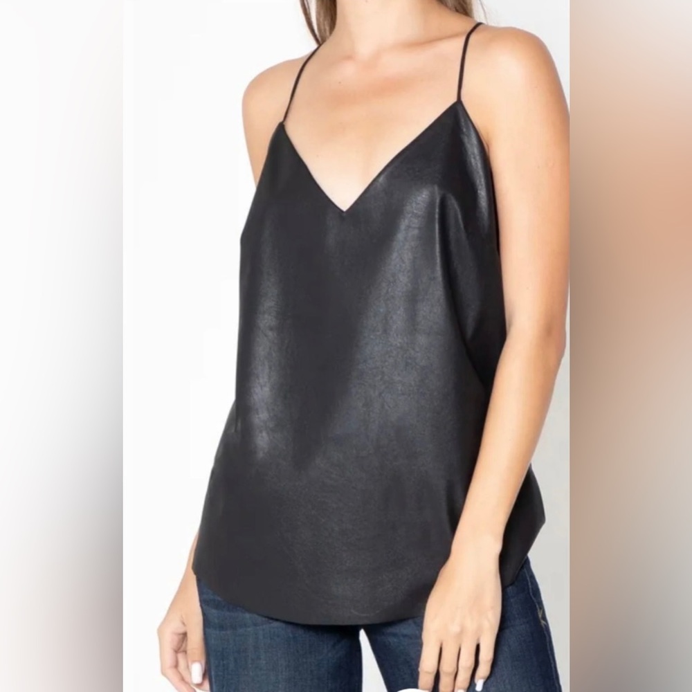 Lavender Brown Vegan Leather Black Tank. Size Small